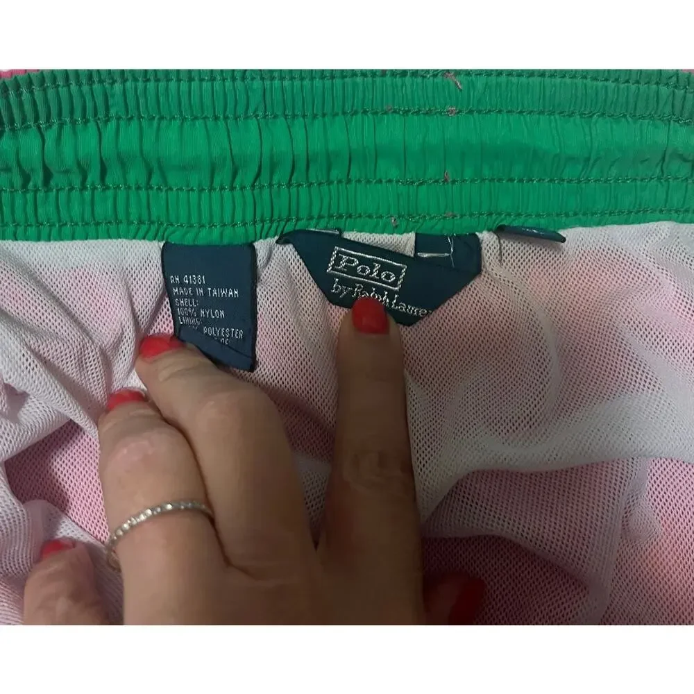 Polo by Ralph Lauren 90's Vintage Classic Nylon Relaxed Swim Trunks Hot Pink XL